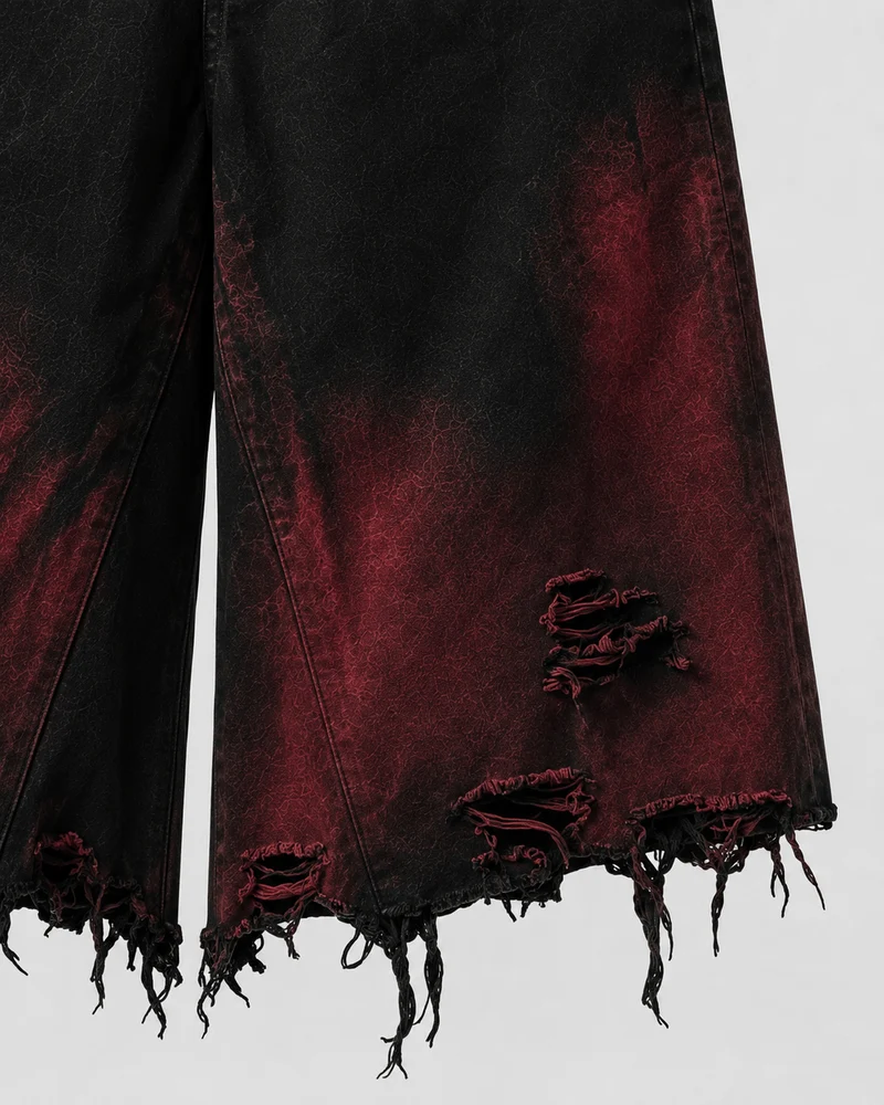 KIIKIO Red Washed Distressed Denim Shorts