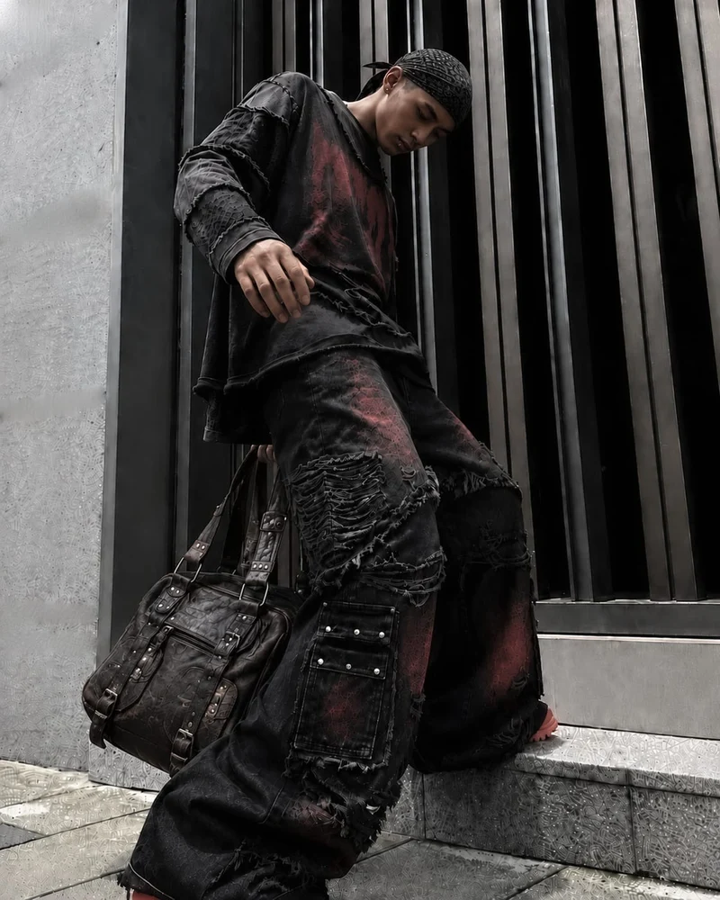 KIIKIO Two-Tone Raw Edge Patchwork Layered Long Sleeve Tee