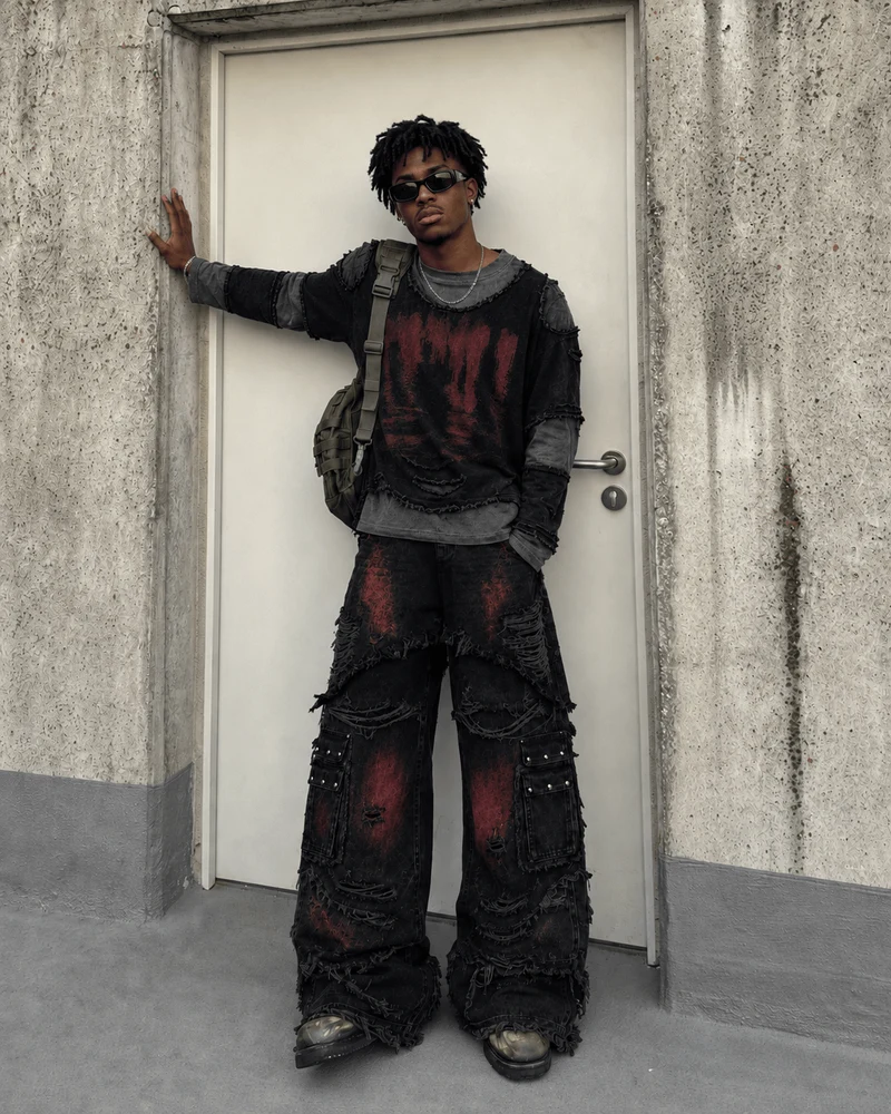 KIIKIO Two-Tone Raw Edge Patchwork Layered Long Sleeve Tee