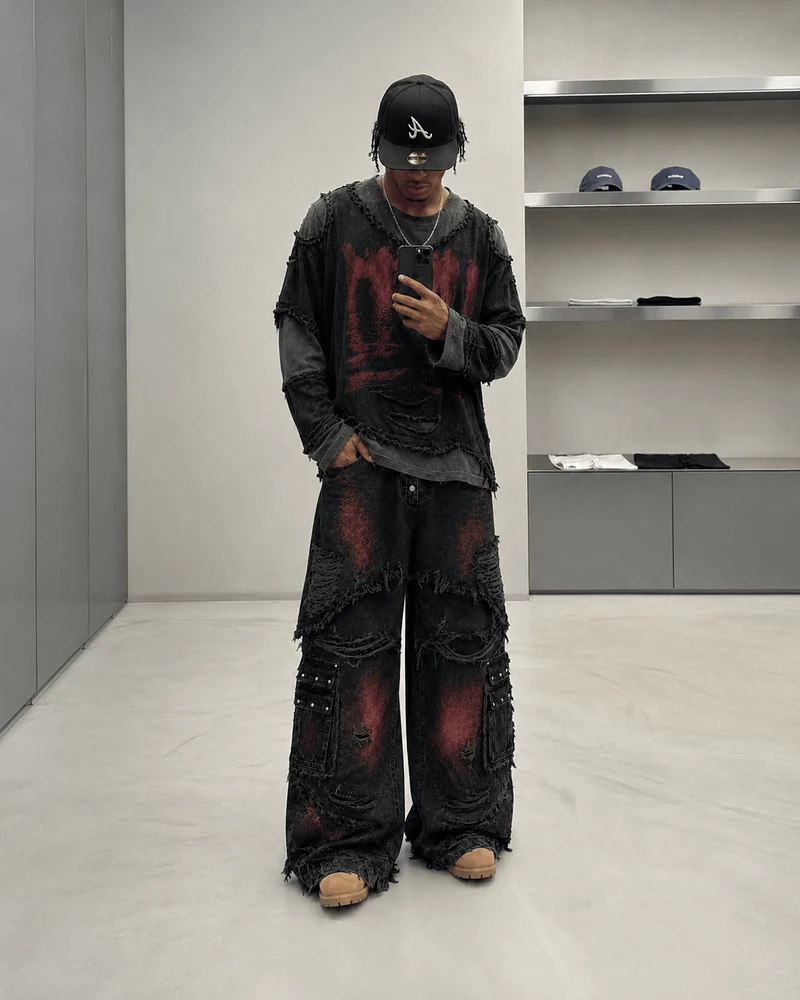 KIIKIO Two-Tone Raw Edge Patchwork Layered Long Sleeve Tee
