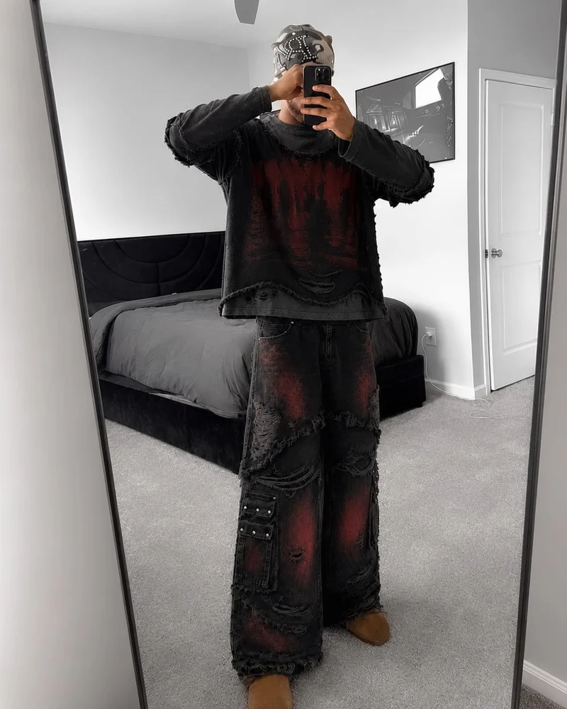KIIKIO Two-Tone Raw Edge Patchwork Layered Long Sleeve Tee