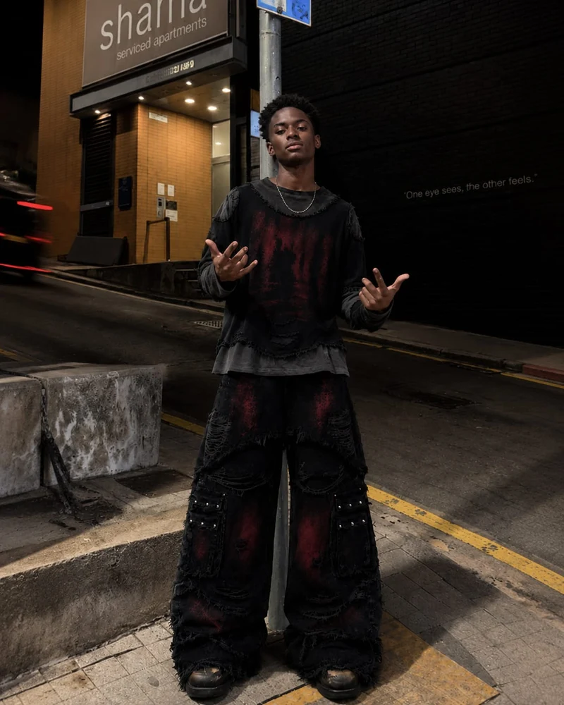 KIIKIO Two-Tone Raw Edge Patchwork Layered Long Sleeve Tee