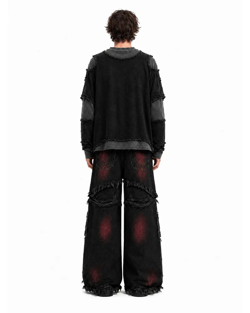 KIIKIO Two-Tone Raw Edge Patchwork Layered Long Sleeve Tee