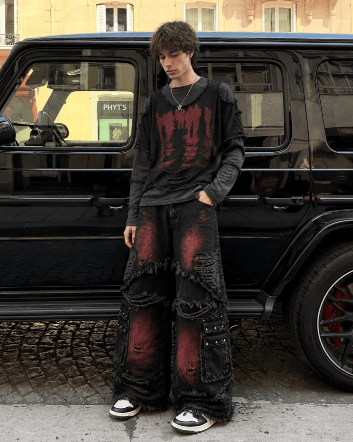 KIIKIO Two-Tone Raw Edge Patchwork Layered Long Sleeve Tee