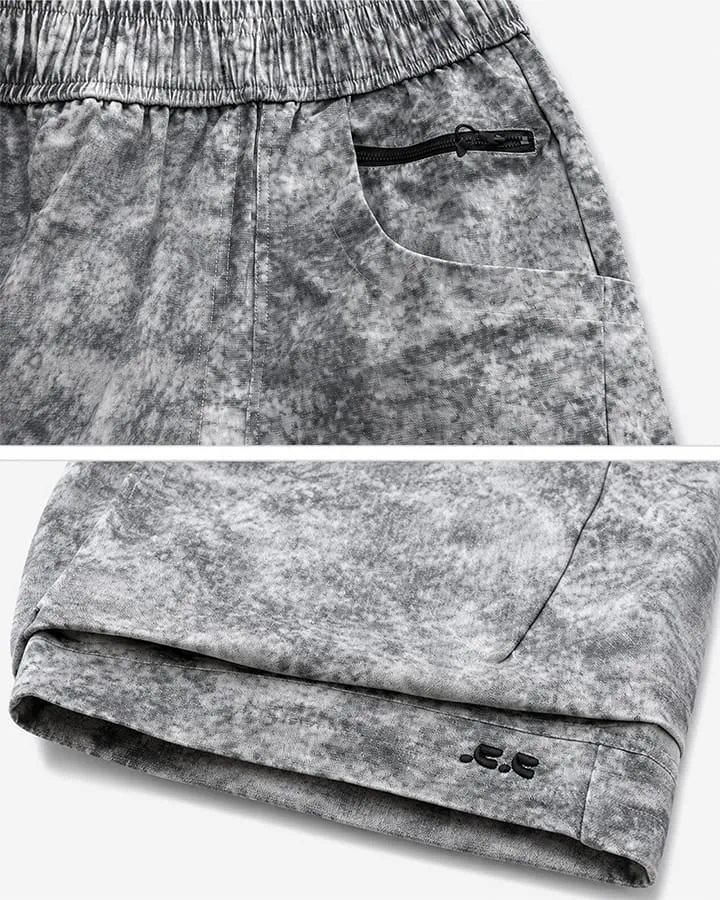 Grey Floral-Texture Utility Drawstring Shorts New