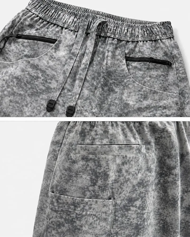 Grey Floral-Texture Utility Drawstring Shorts New
