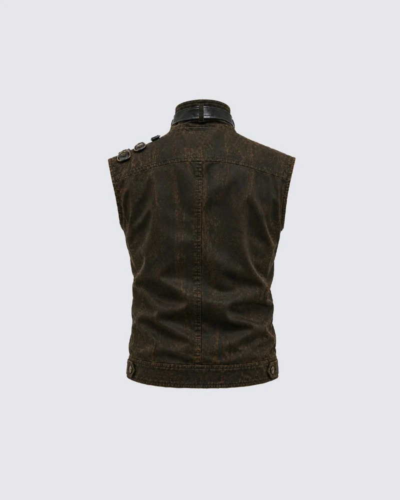 KIIKIO Retro-Style Distressed Metal-Rivet Versatile Vest