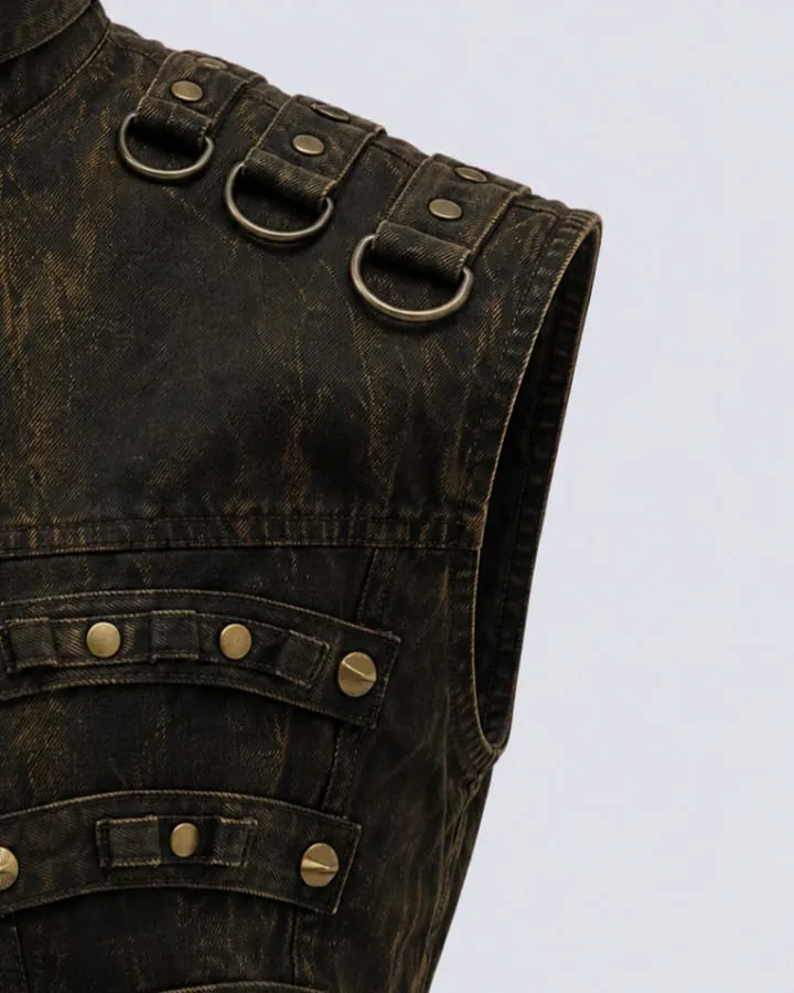 KIIKIO Retro-Style Distressed Metal-Rivet Versatile Vest