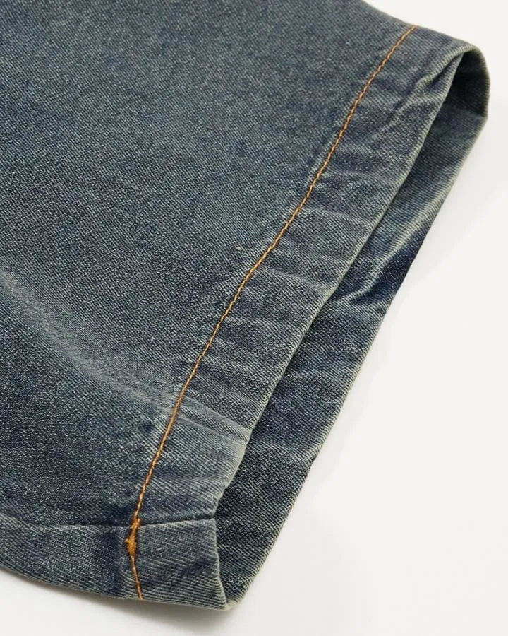 Vintage Distressed Denim Short-Sleeved Shirt