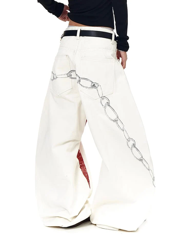 American Vintage Red Cross Chain Balloon Jeans New