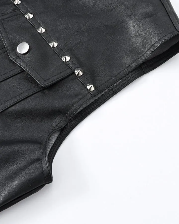 Collared Punk Vest With Rivets Motorbike Style
