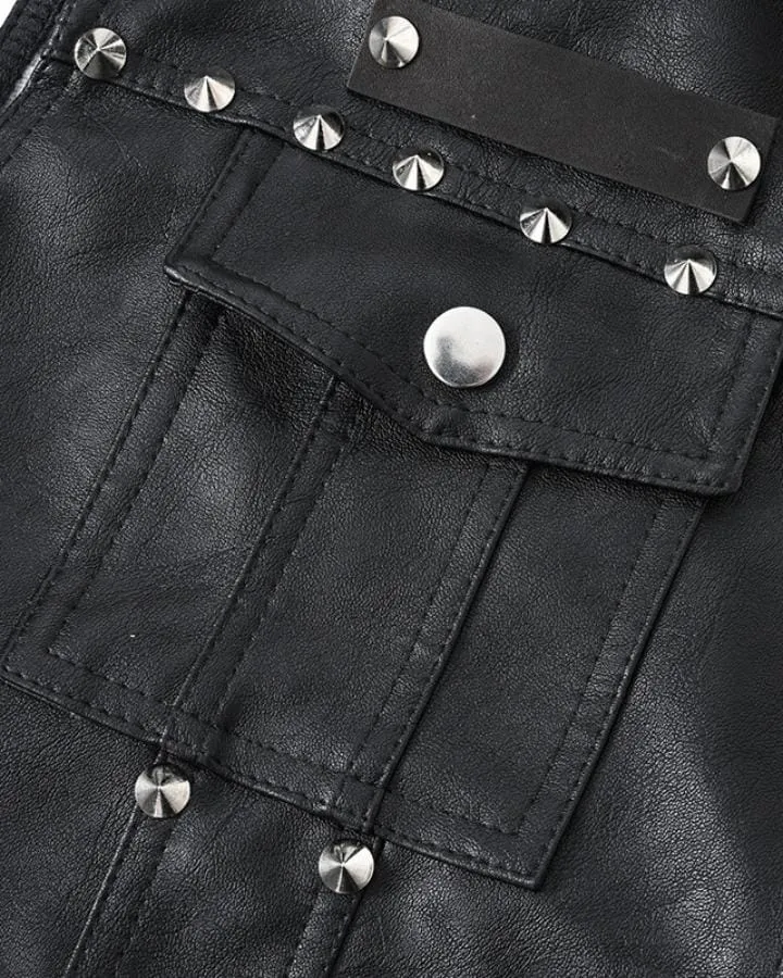 Collared Punk Vest With Rivets Motorbike Style