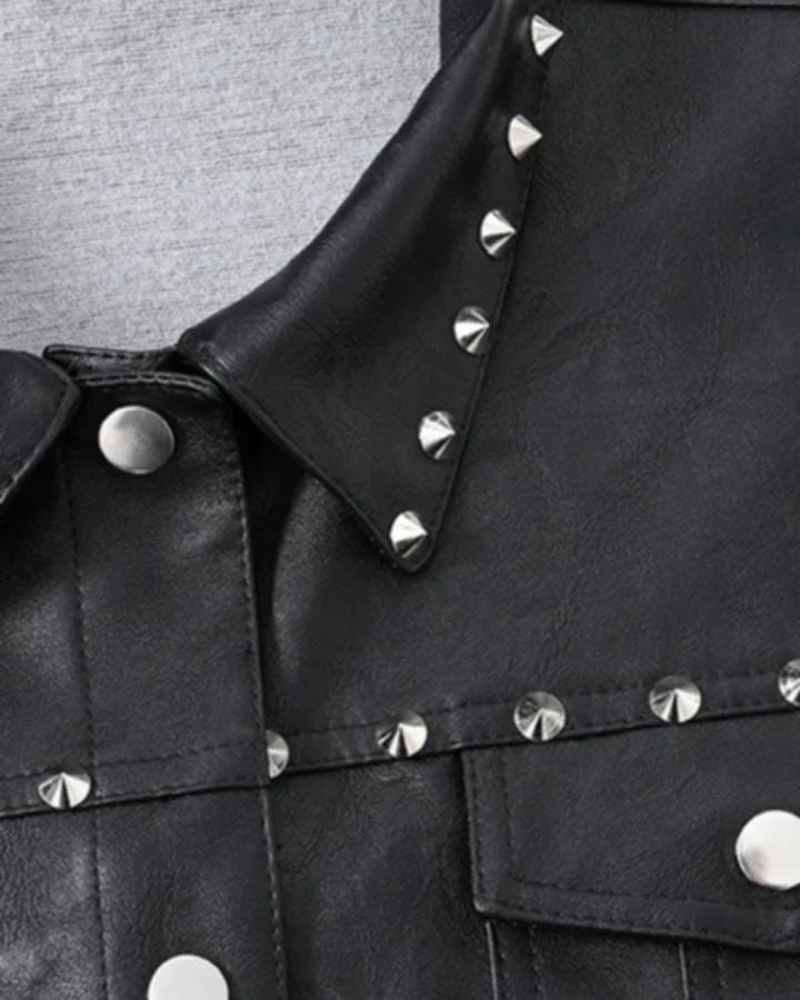Collared Punk Vest With Rivets Motorbike Style