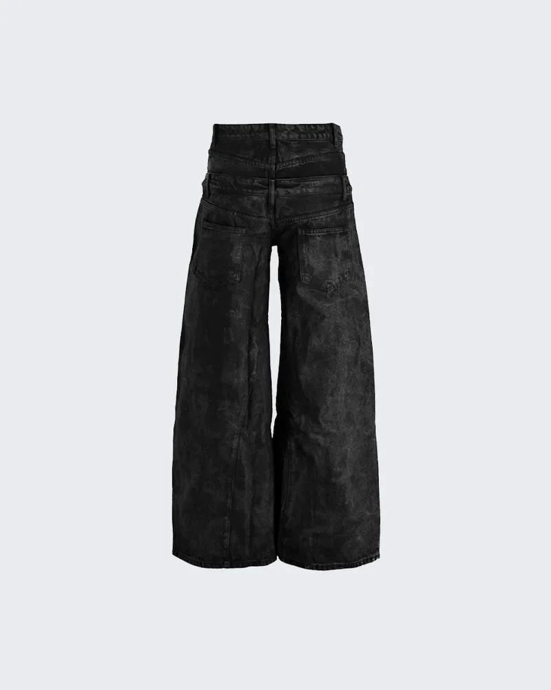 New Red Acid Wash Gothic Wide Leg Jeans