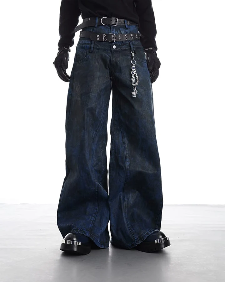 New Red Acid Wash Gothic Wide Leg Jeans