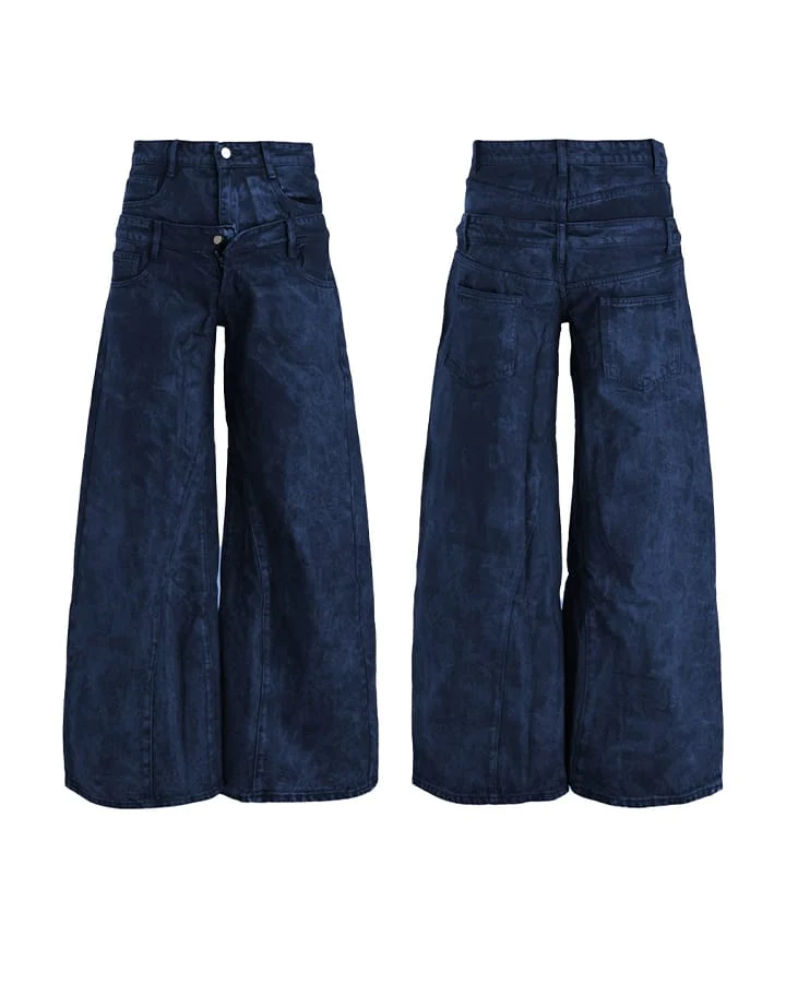 New Red Acid Wash Gothic Wide Leg Jeans