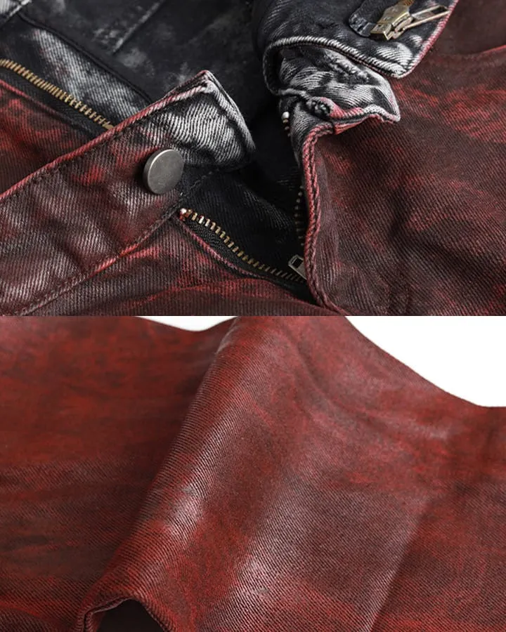 New Red Acid Wash Gothic Wide Leg Jeans