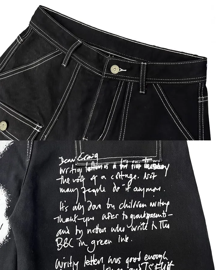 New Gothic Angel Wing Graffiti Wide Leg Jeans