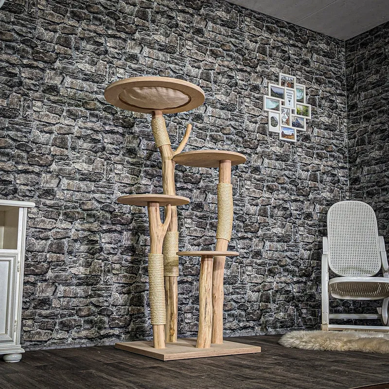Naturkratzbaum 3799 Kratzbaum Natur Holz Design 145 cm hoch Katzenbaum