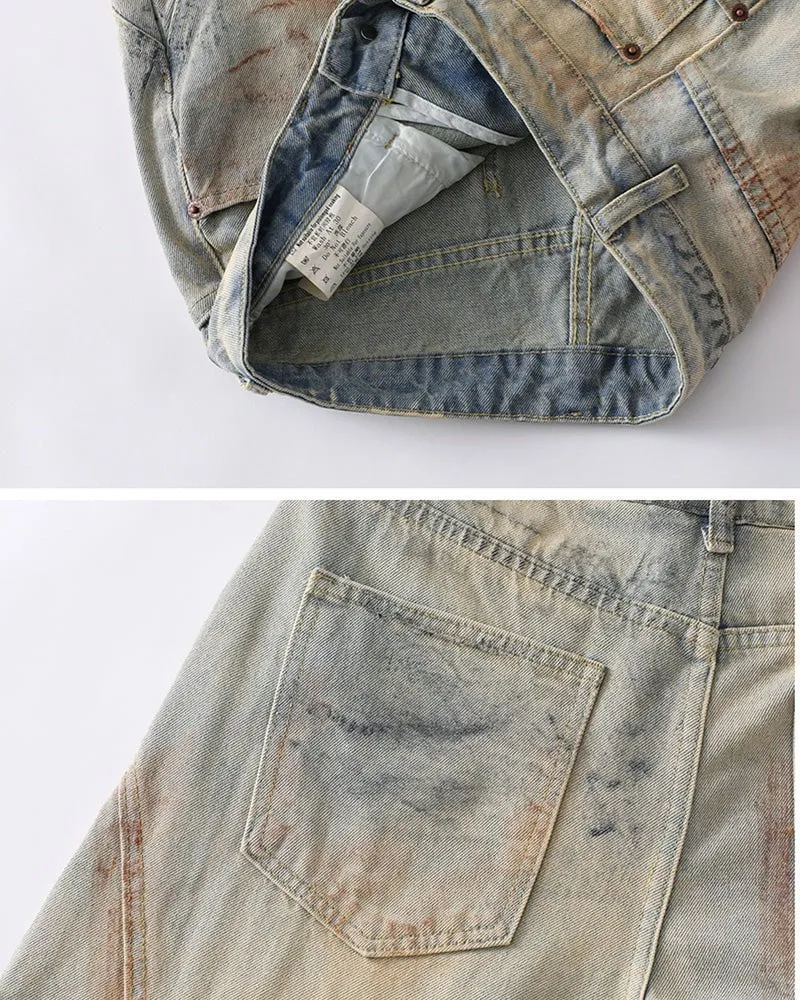 Arc-Cut Distressed Wide-Leg Jeans