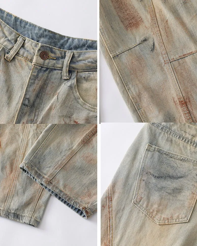 Arc-Cut Distressed Wide-Leg Jeans