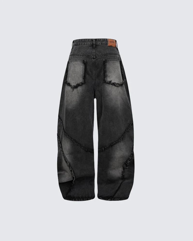 Spiral-Stitched Wide-Leg Jeans