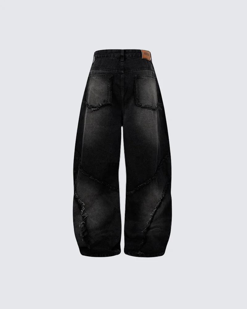 Spiral-Stitched Wide-Leg Jeans