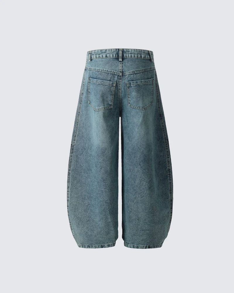 Contrast Striped Wide-Leg Denim Pants