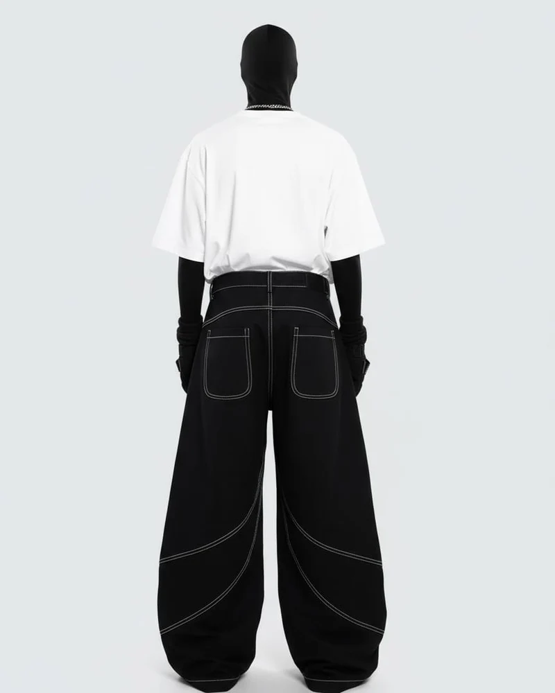 Rebellious Threads—Bold Black Denim Pants