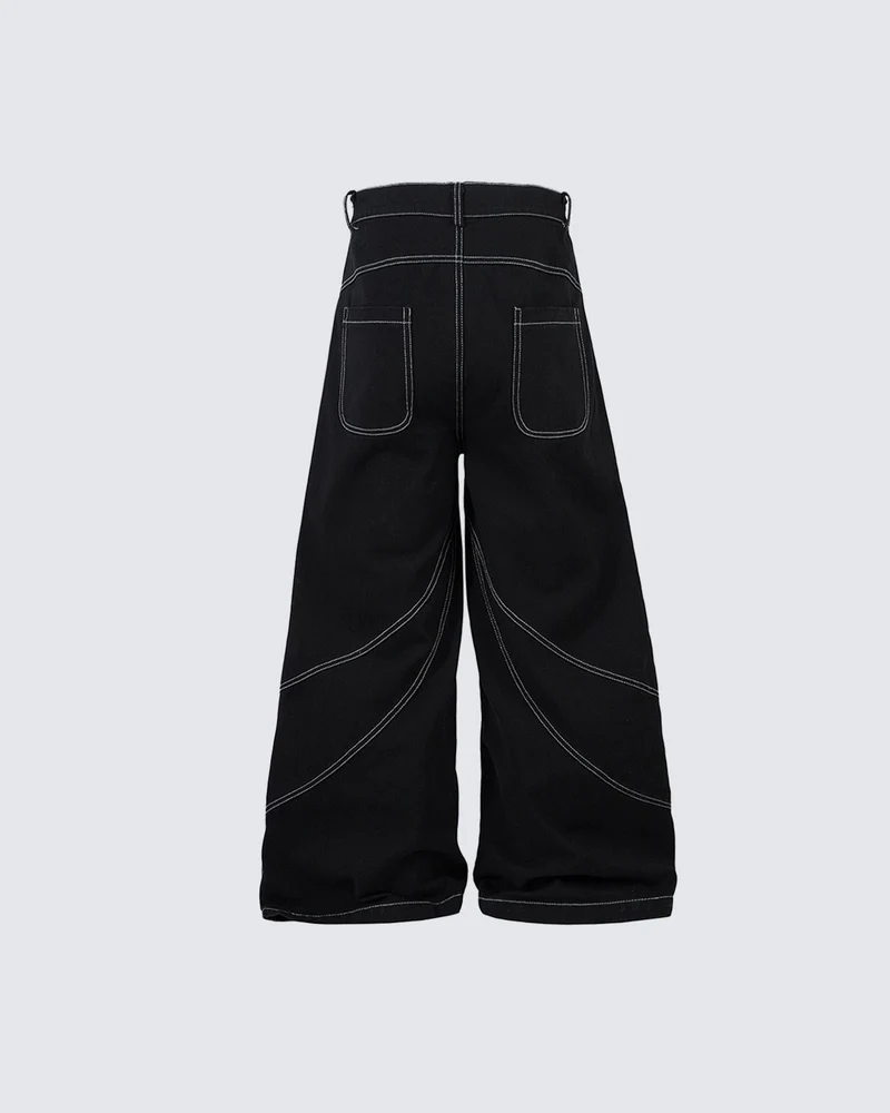 Rebellious Threads—Bold Black Denim Pants