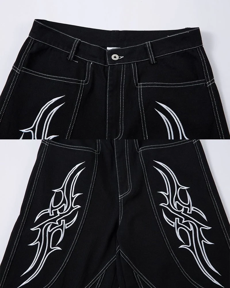 Rebellious Threads—Bold Black Denim Pants