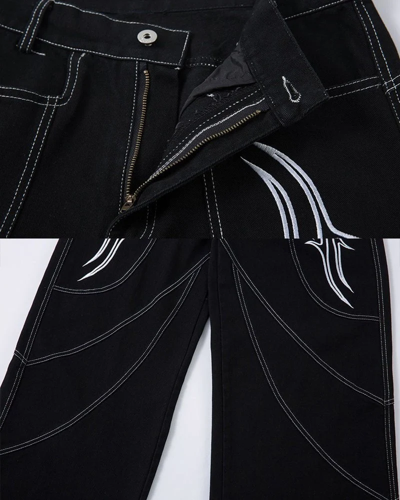 Rebellious Threads—Bold Black Denim Pants