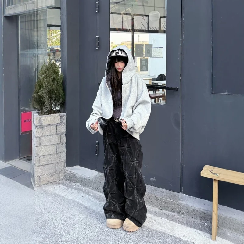 Crinkled Denim Cargo Pants