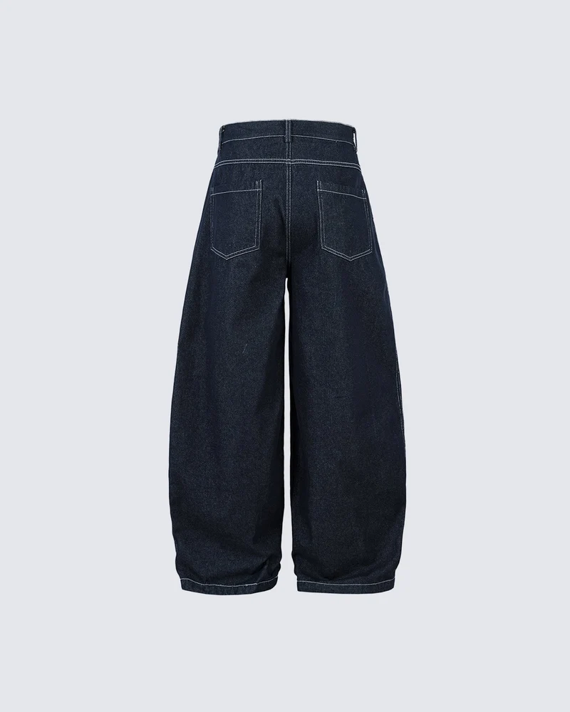 Wide-Leg Pleated Denim Trousers
