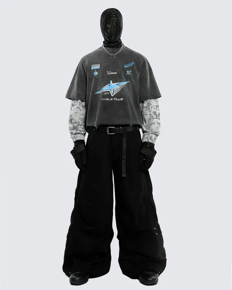 Streetwear Vintage Washed Layered Graphic Hoodie