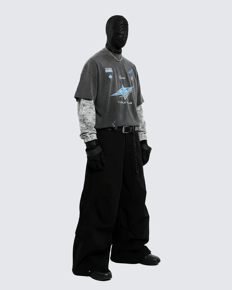Streetwear Vintage Washed Layered Graphic Hoodie