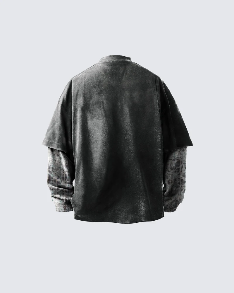 Streetwear Vintage Washed Layered Graphic Hoodie