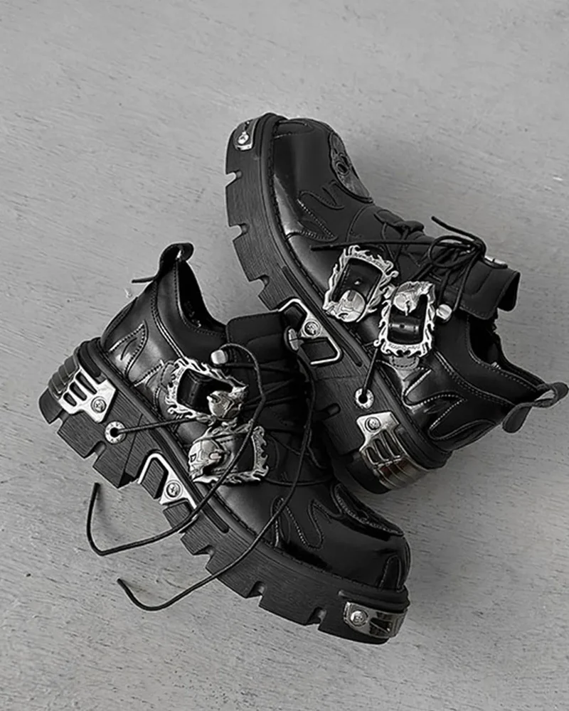 Gothic Punk Chunky Sole Metal Decor Boots
