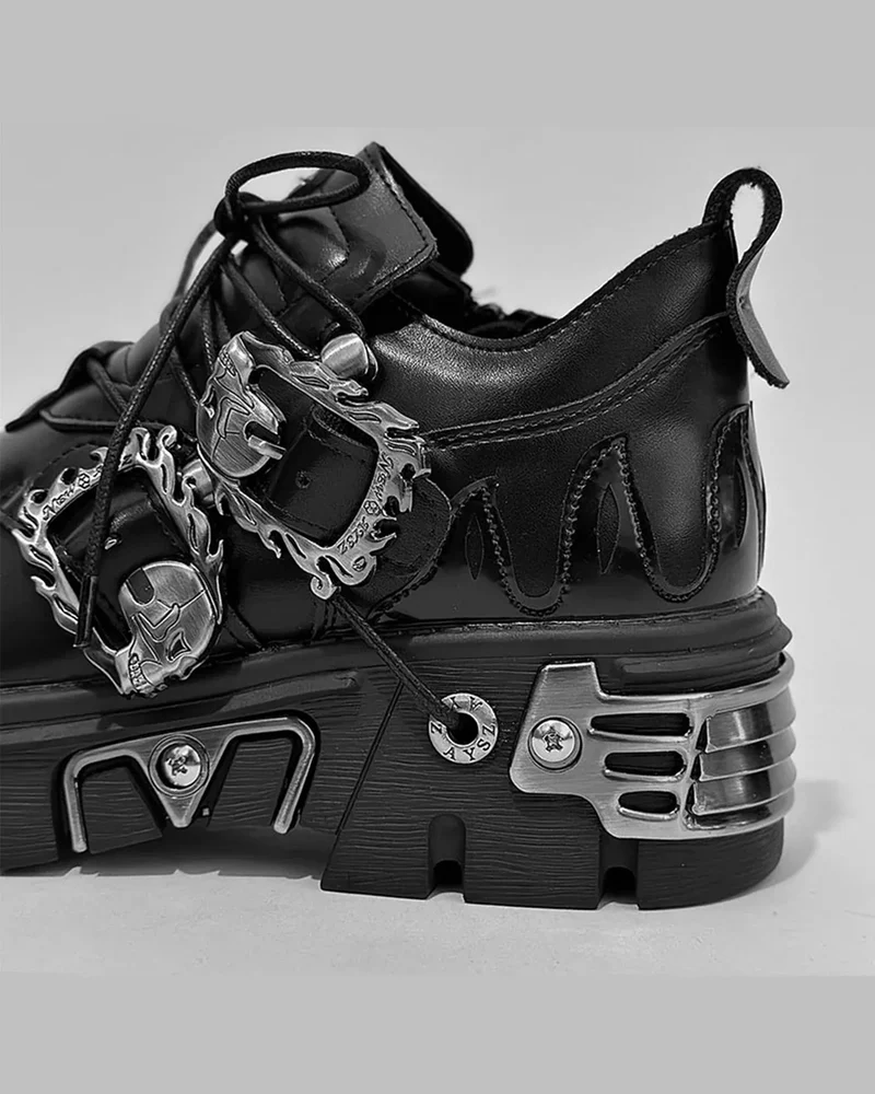 Gothic Punk Chunky Sole Metal Decor Boots