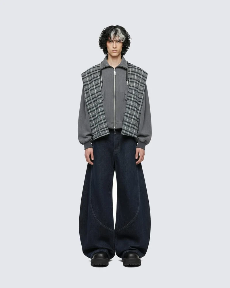 Dark Blade Pants - Wide-Leg Curved Denim