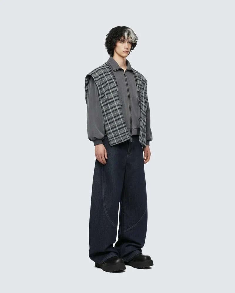 Dark Blade Pants - Wide-Leg Curved Denim