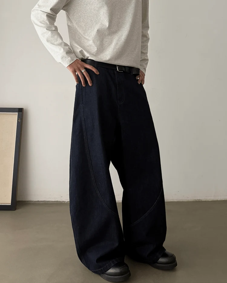 Dark Blade Pants - Wide-Leg Curved Denim