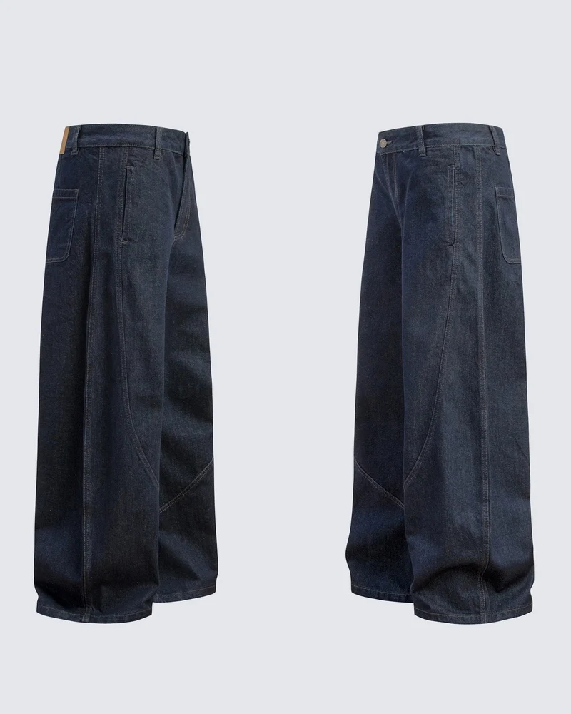 Dark Blade Pants - Wide-Leg Curved Denim