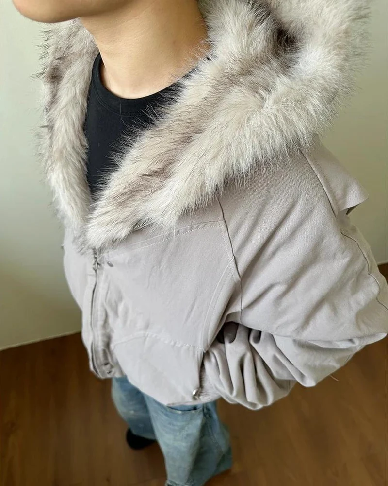 Structured Faux Fur Collar Padded Hooded Jacket