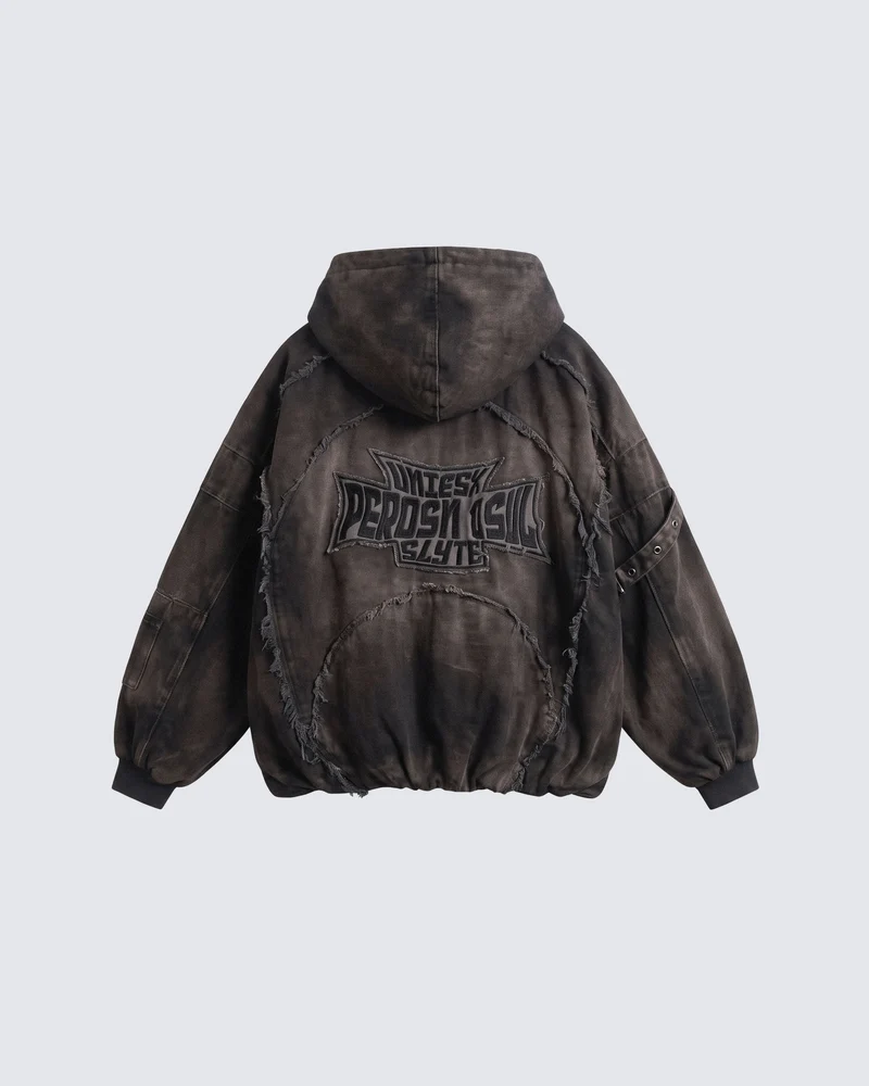 Distressed Embroidered Padded Hooded Jacket