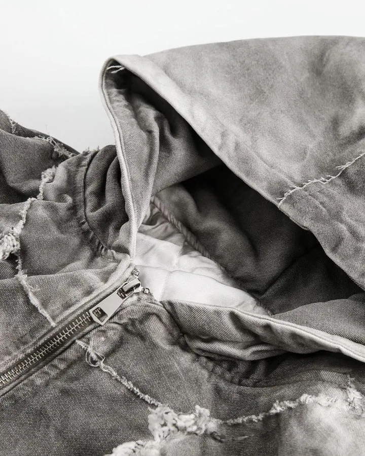 Distressed Embroidered Padded Hooded Jacket