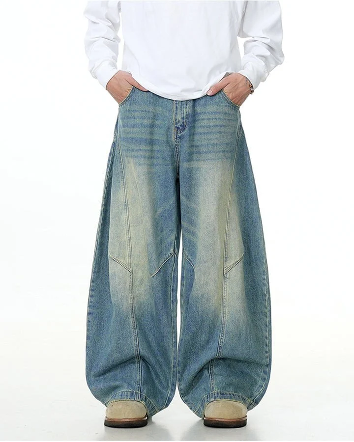 Washed Scimitar Design Jeans