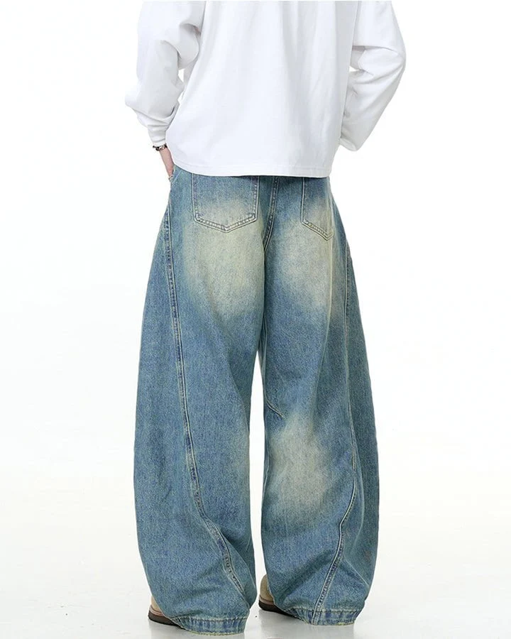 Washed Scimitar Design Jeans