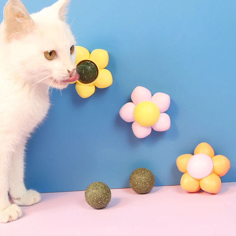 Katzenspielzeug, Blütenförmiges rotierendes catnip toys, Drei Farben, Anbieten Ersatz-Catnip-Bällen erhältlich, Zahnreinigung
