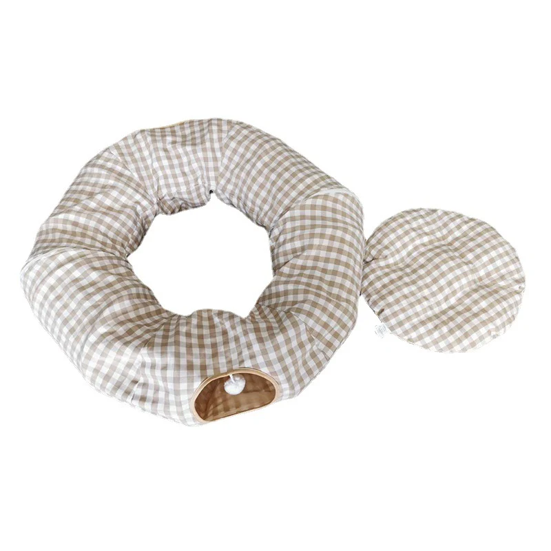 Katzentunnel, Hellgrün und Beige, faltbar Zipper runder Katzenhöhle mit Spielball, Kreis Mitte mit Matte für Ruhepause